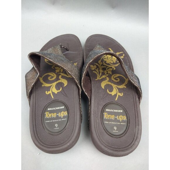 Skechers Tone-Ups Flip Flop Sandals w/Brown Sequins Women's 9 Shoes Sparkly - Picture 4 of 8